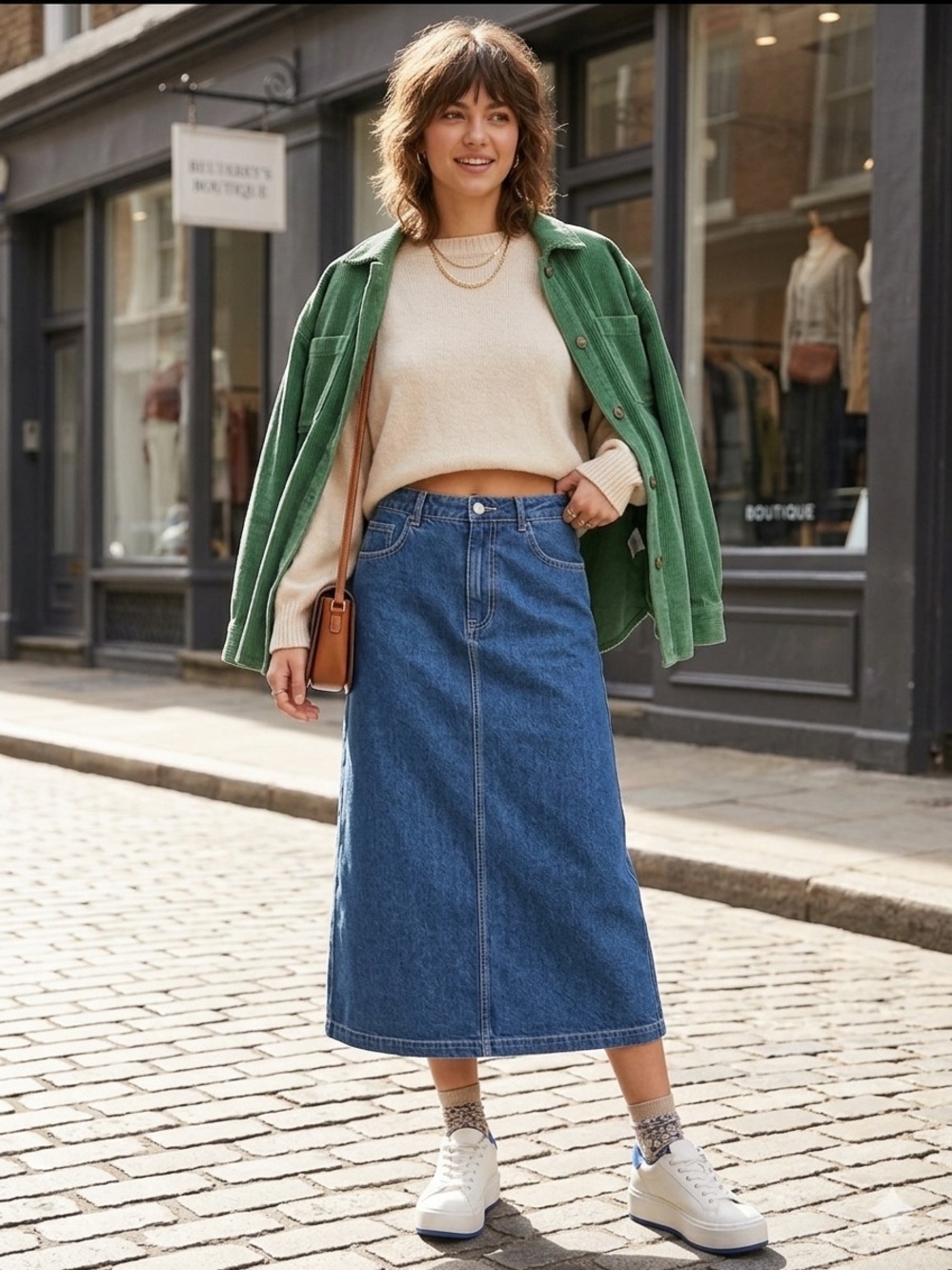 Vintage Classic Blue Denim Midi Skirt, Southern Lady Cotton